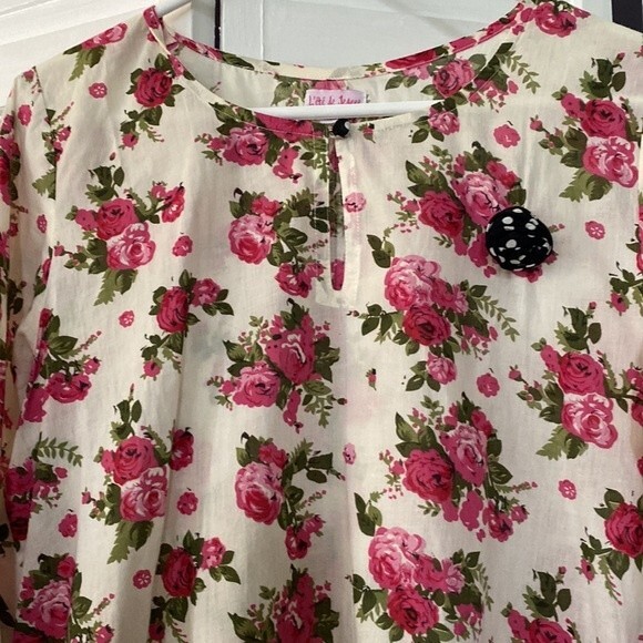 Handmade in France - Floral sheath dress with pockets. Size S - Picture 2 of 6